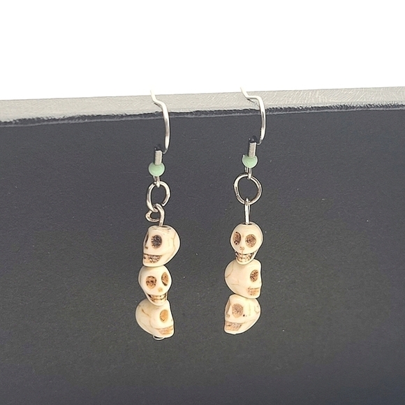 Handcrafted Skull Hook Earrings - Picture 11 of 12